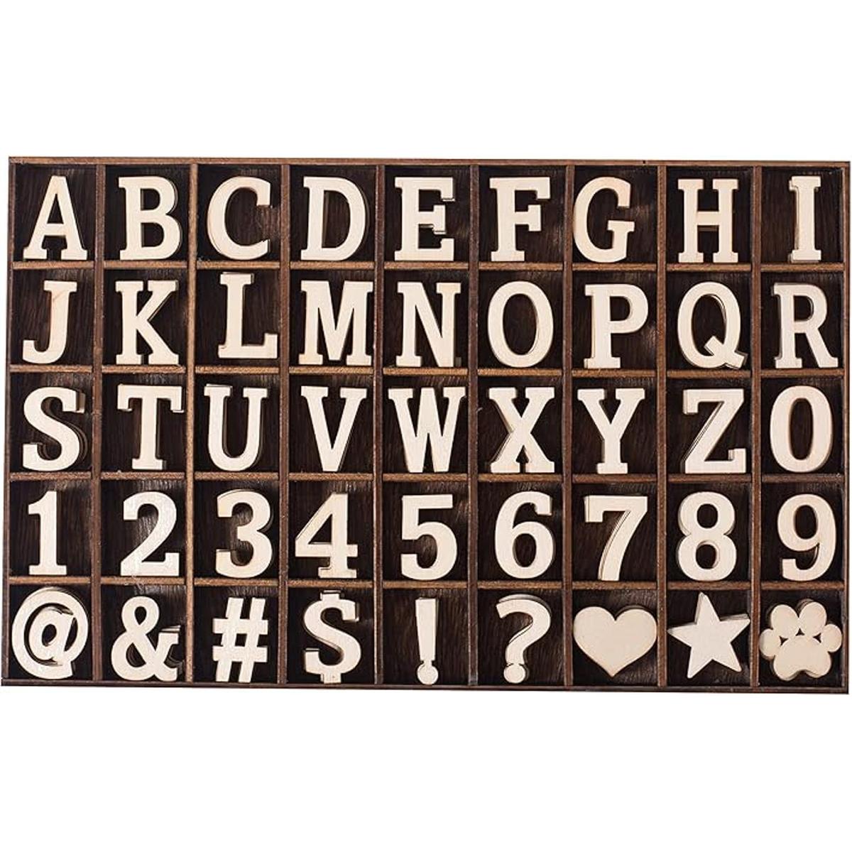 270 letras del alfabeto de madera de 1 pulgada números de