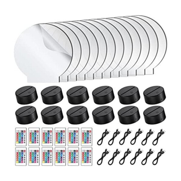 12 hojas acrílicas transparentes y 12 piezas de luz LED 3D_1