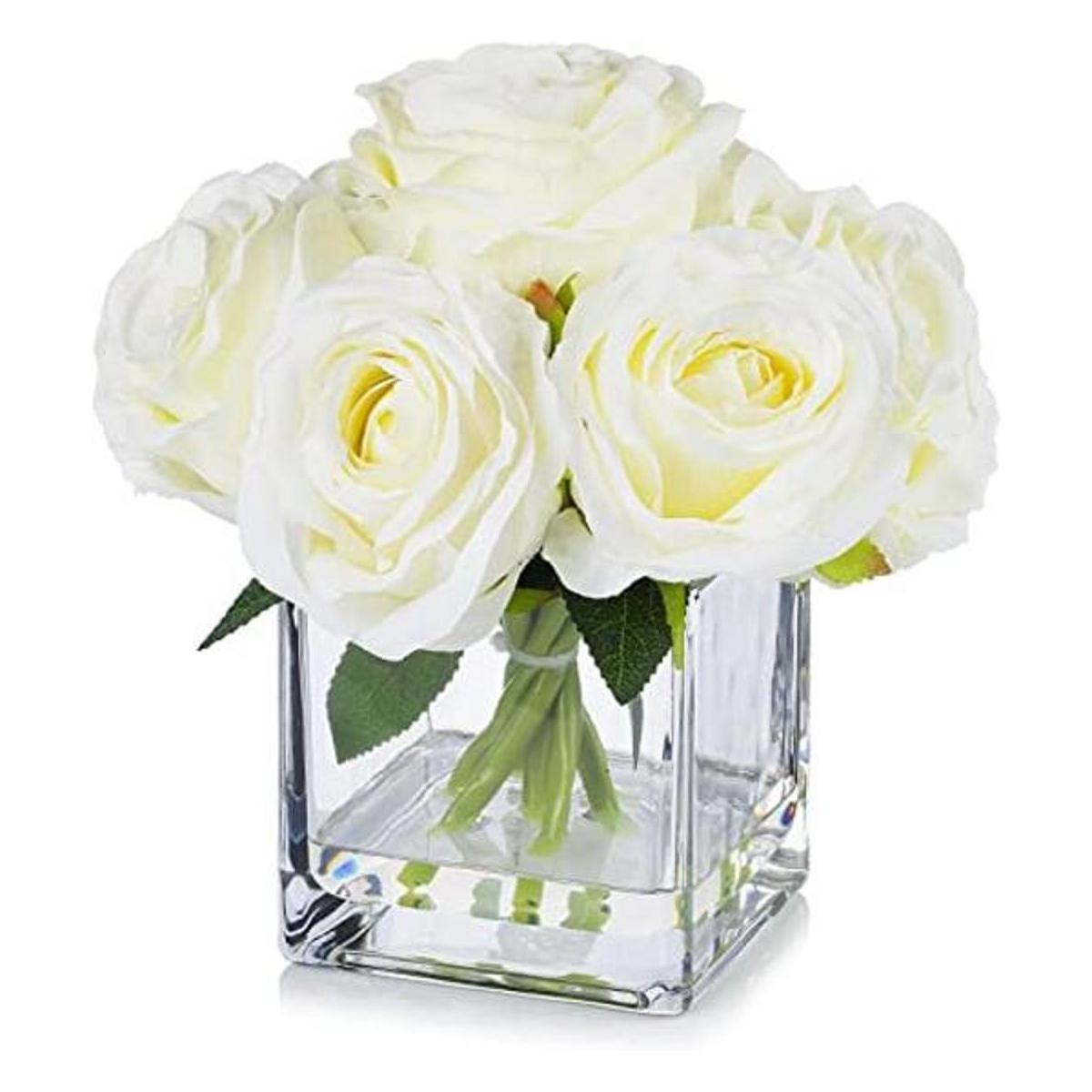 Enova Floral 7 tallos grandes rosas de seda artificial