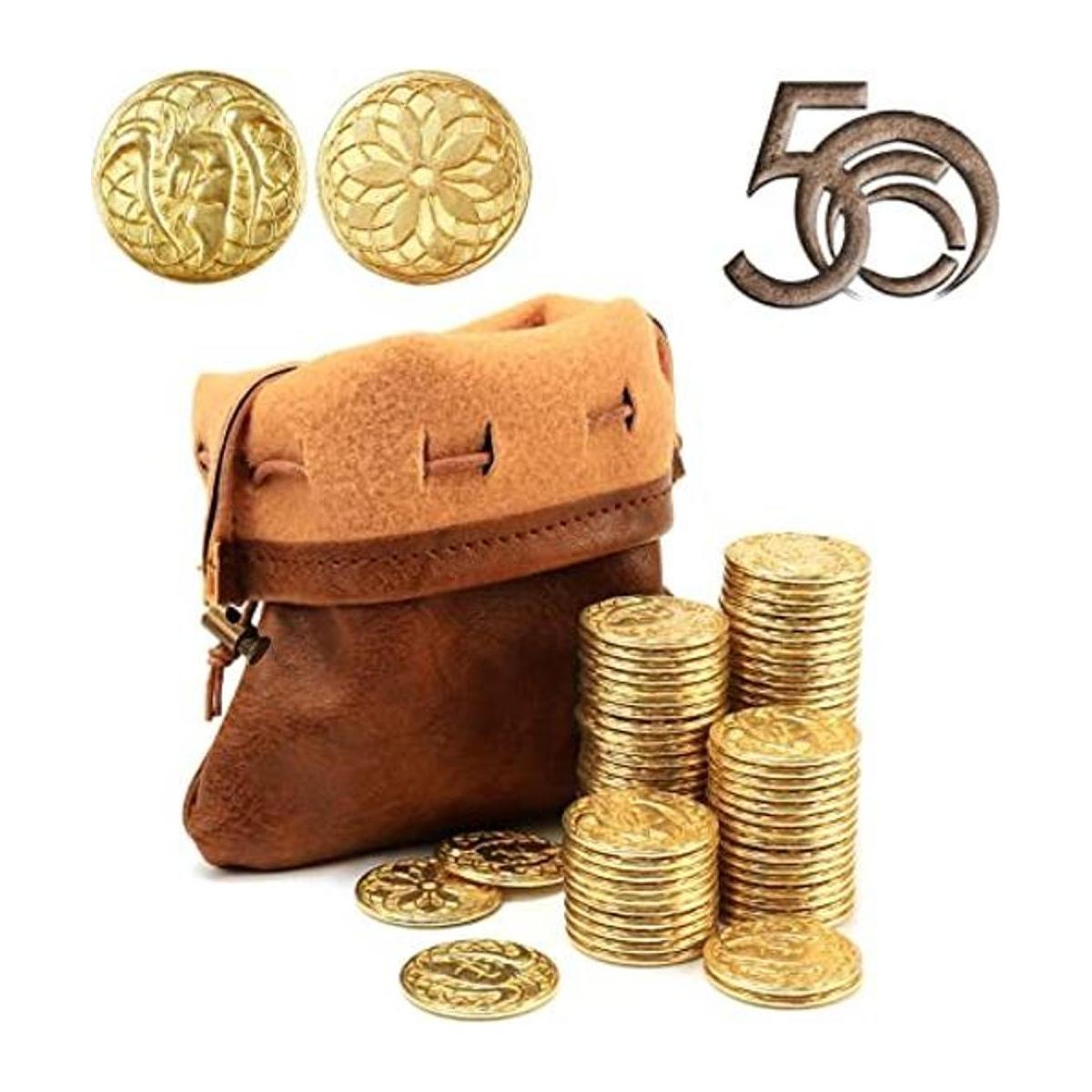 50 monedas de oro y bolsa de piel sintética monedas de
