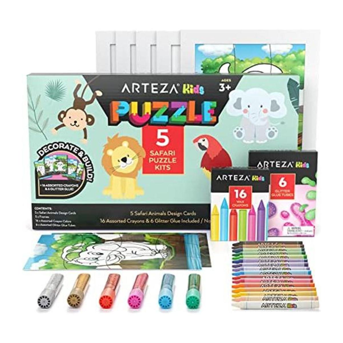 Arteza Kids Kit para colorear 5 rompecabezas de safari