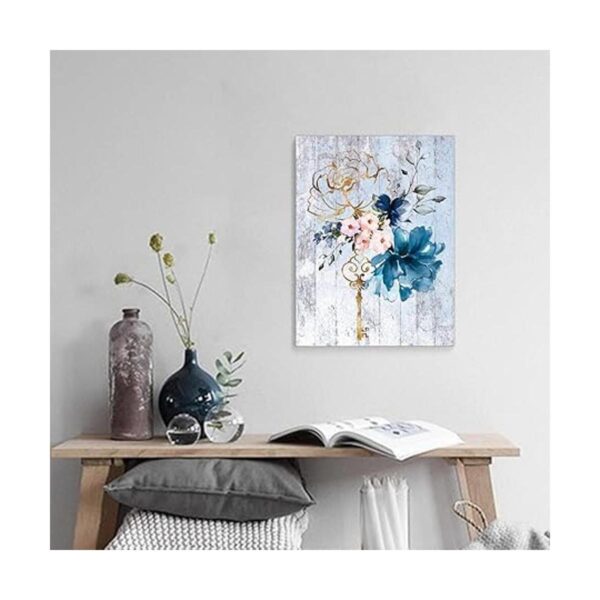 Arte decorativo de pared de baño con flores y azules_2