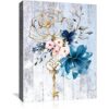 Arte decorativo de pared de baño con flores y azules_1