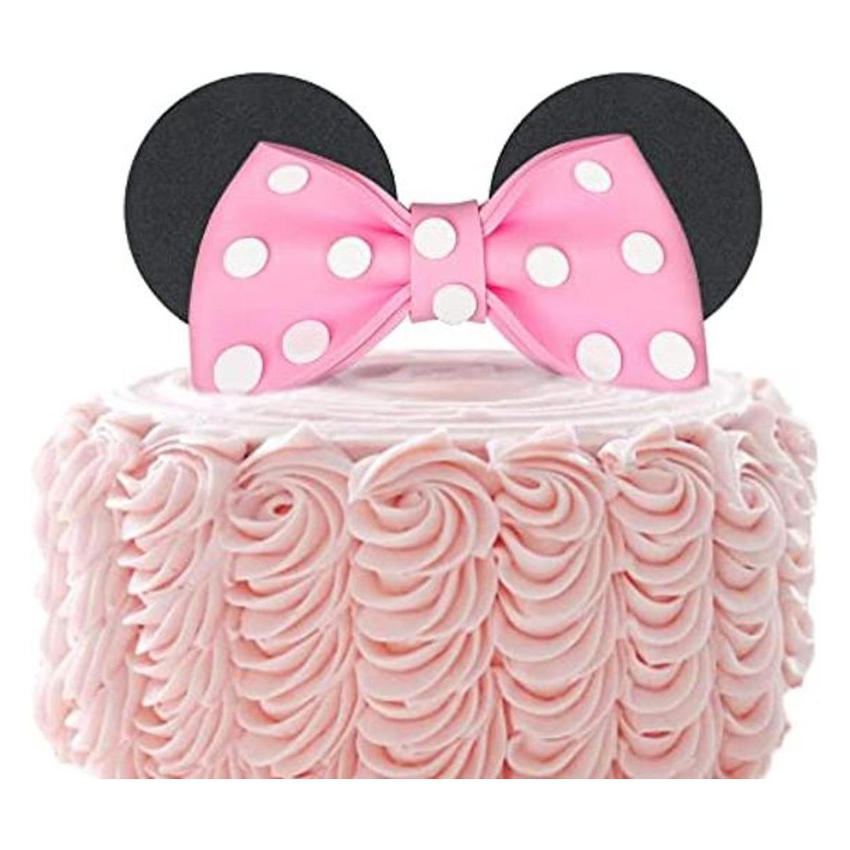 Decoración de pastel de ratón lazo y orejas rosadas