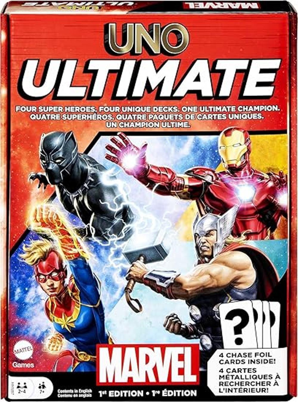 UNO Ultimate Marvel Juego de cartas con 4 cartas