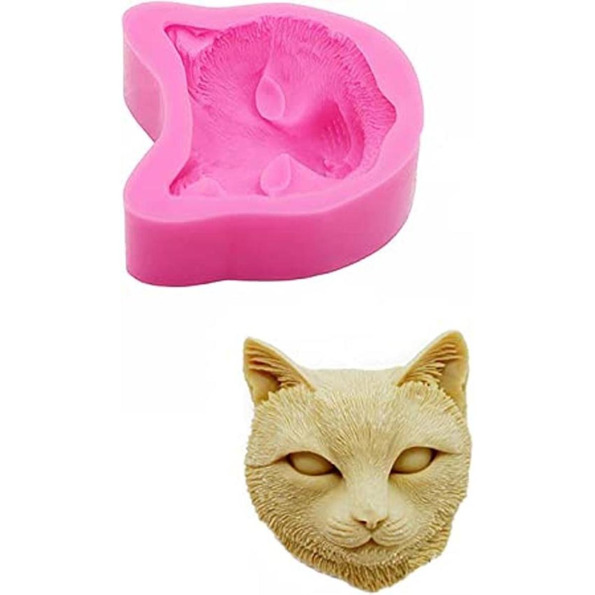Molde de silicona 3D con cabeza de gato para decoración de