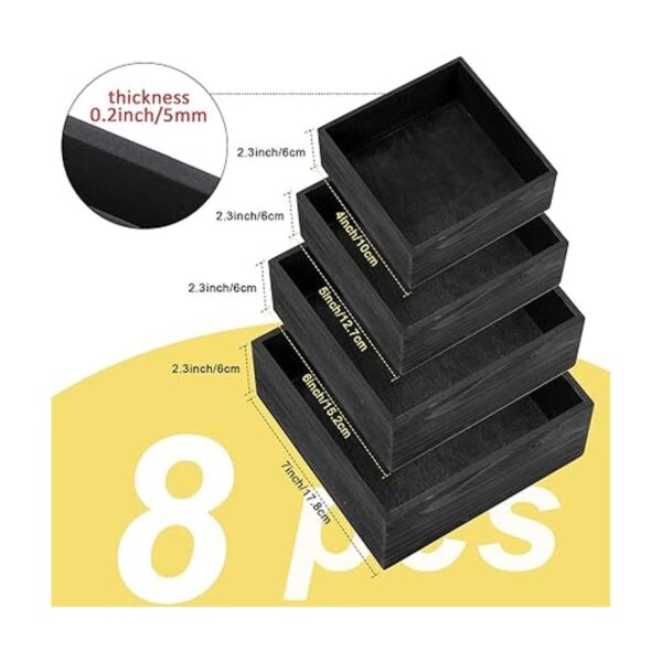 8 cajas de madera rústicas de color negro de 7 pulgadas 6