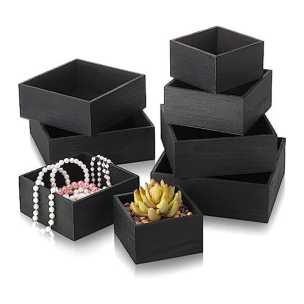8 cajas de madera rústicas de color negro de 7 pulgadas 6