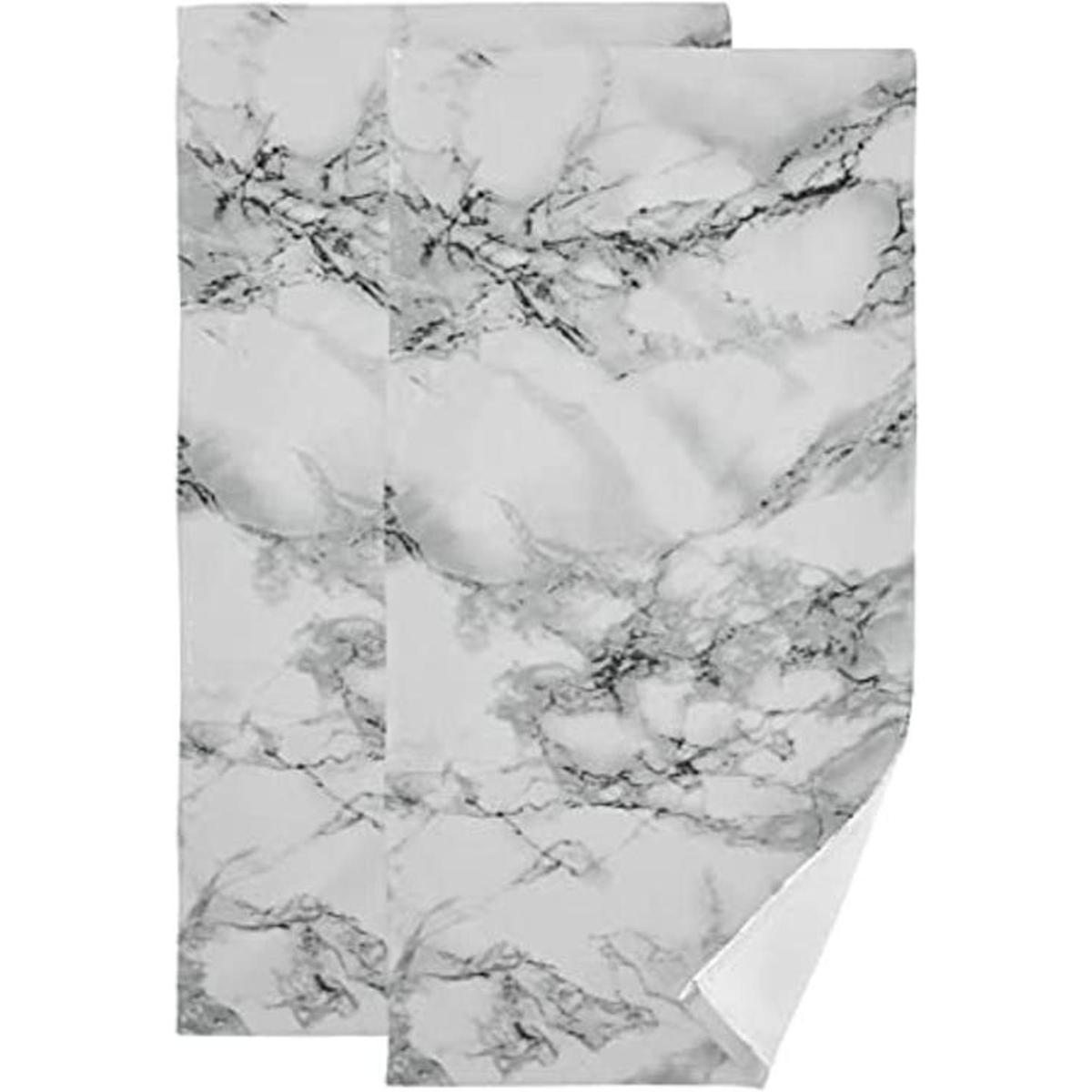 2 toallas de mano de mármol con estampado de mármol blanco