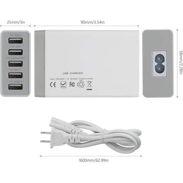 Cargador de pared USB con 5 puertos para múltiples_2