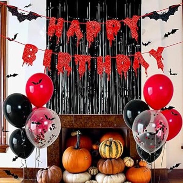 Pancarta de Halloween con purpurina roja para feliz_6