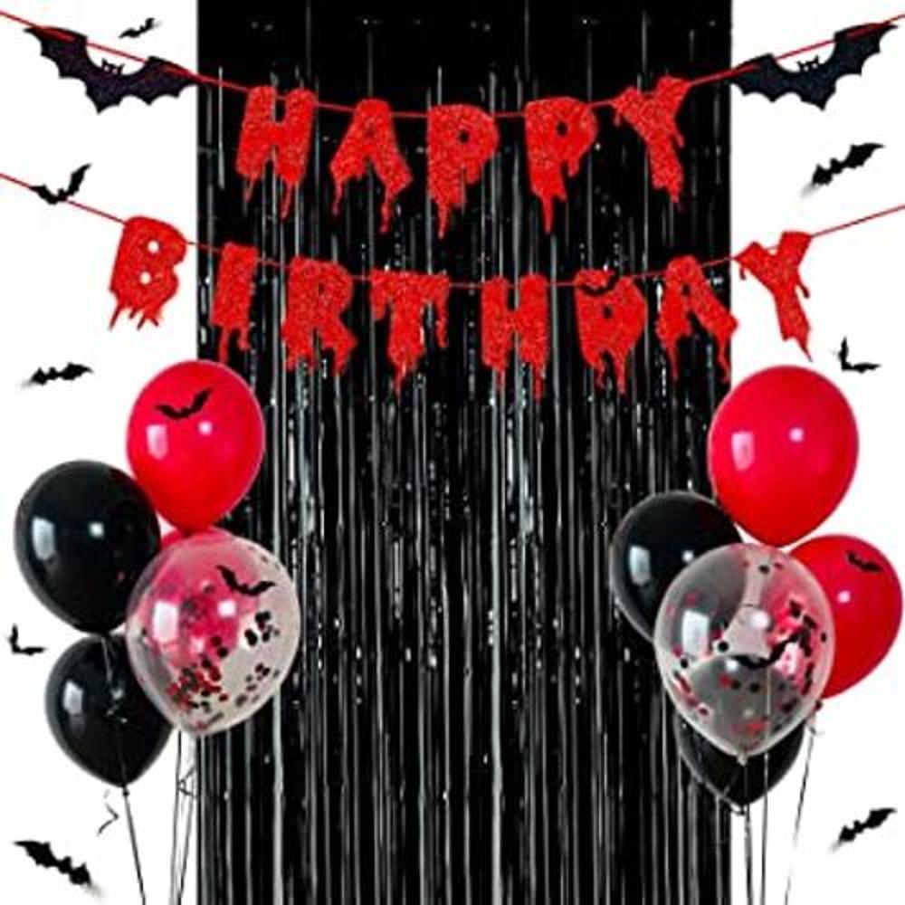 Pancarta de Halloween con purpurina roja para feliz