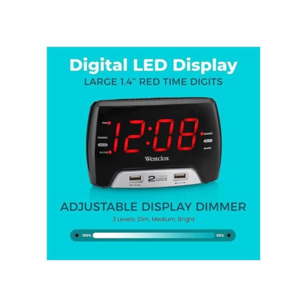 Westclox Gran 1.4 rojo LED Digital FM Reloj Radio 2_2