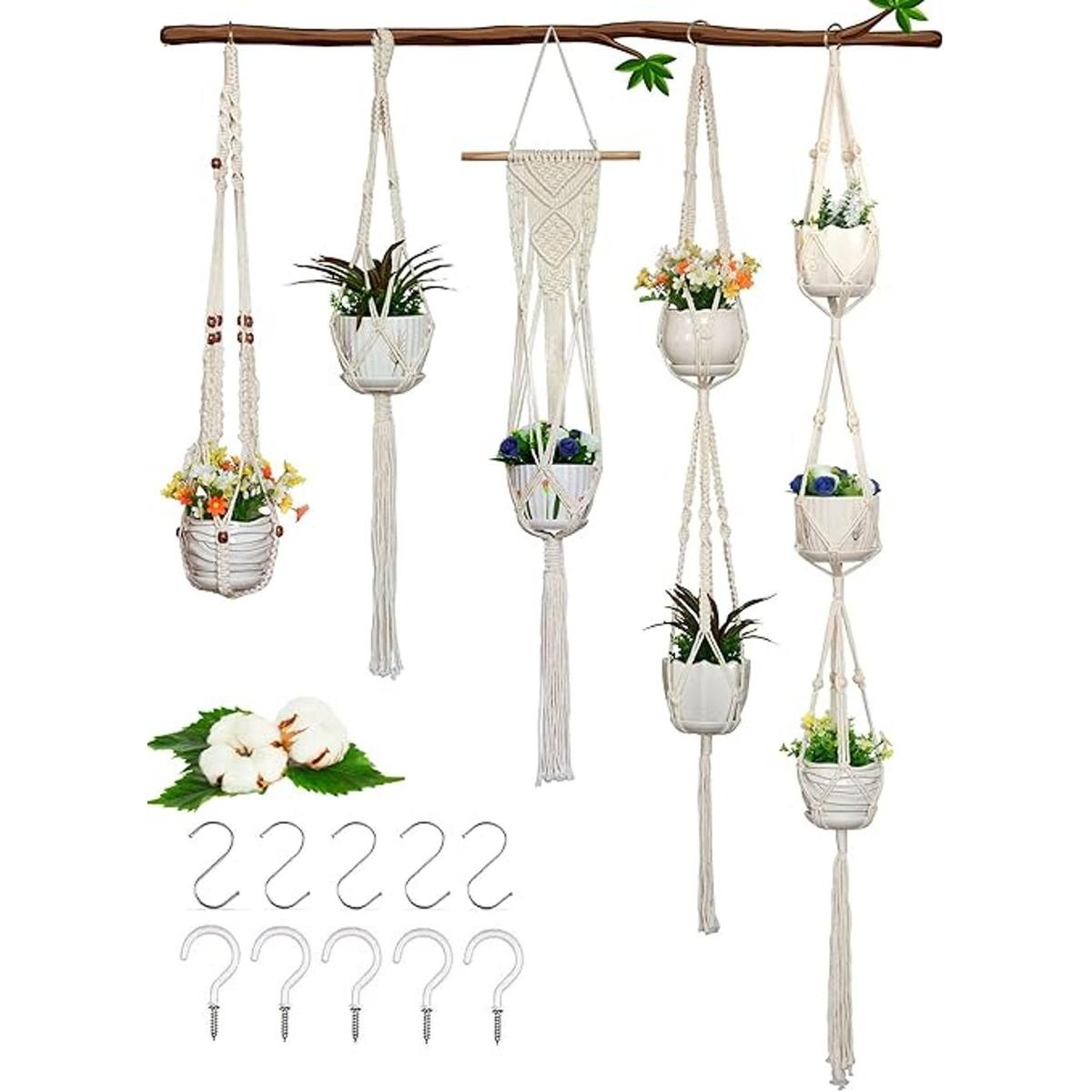 Pack de 5 perchas de macramé hechas a mano de algodón para