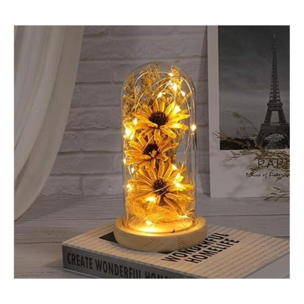 Girasol artificial en cúpula de cristal LED lámpara de