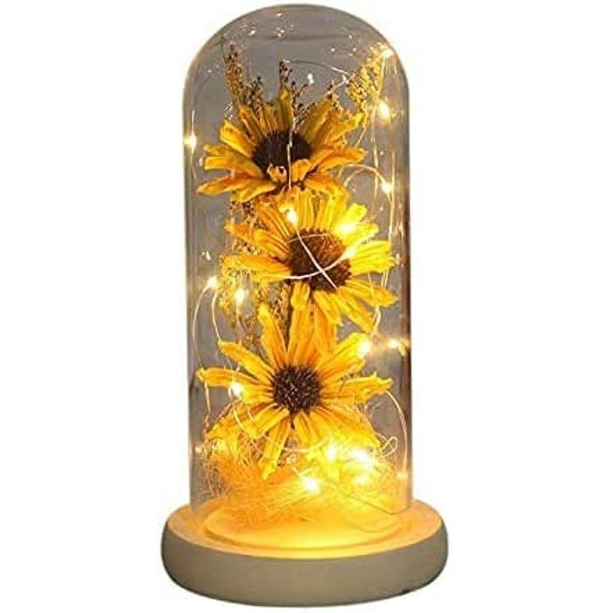 Girasol artificial en cúpula de cristal LED lámpara de