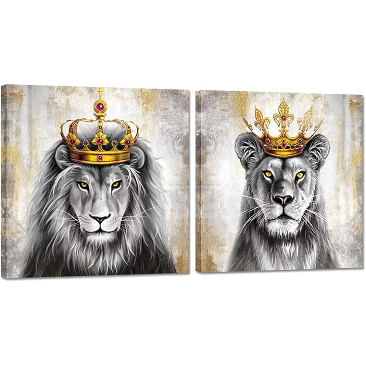 DuoBaorom 2 piezas de lienzo de león y leona con corona