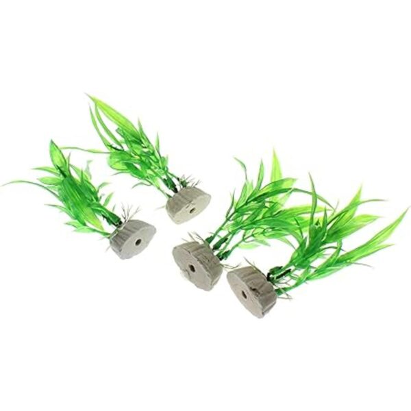 4 plantas de plástico artificial verde para peceras de_3