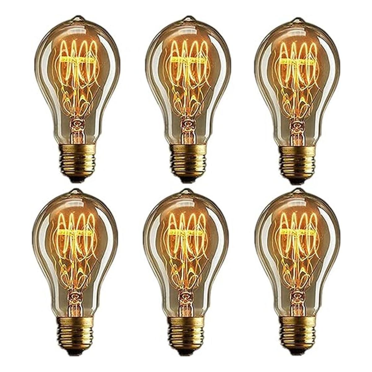 Bombillas Edison vintage A60 E26 120 V 40 W ámbar