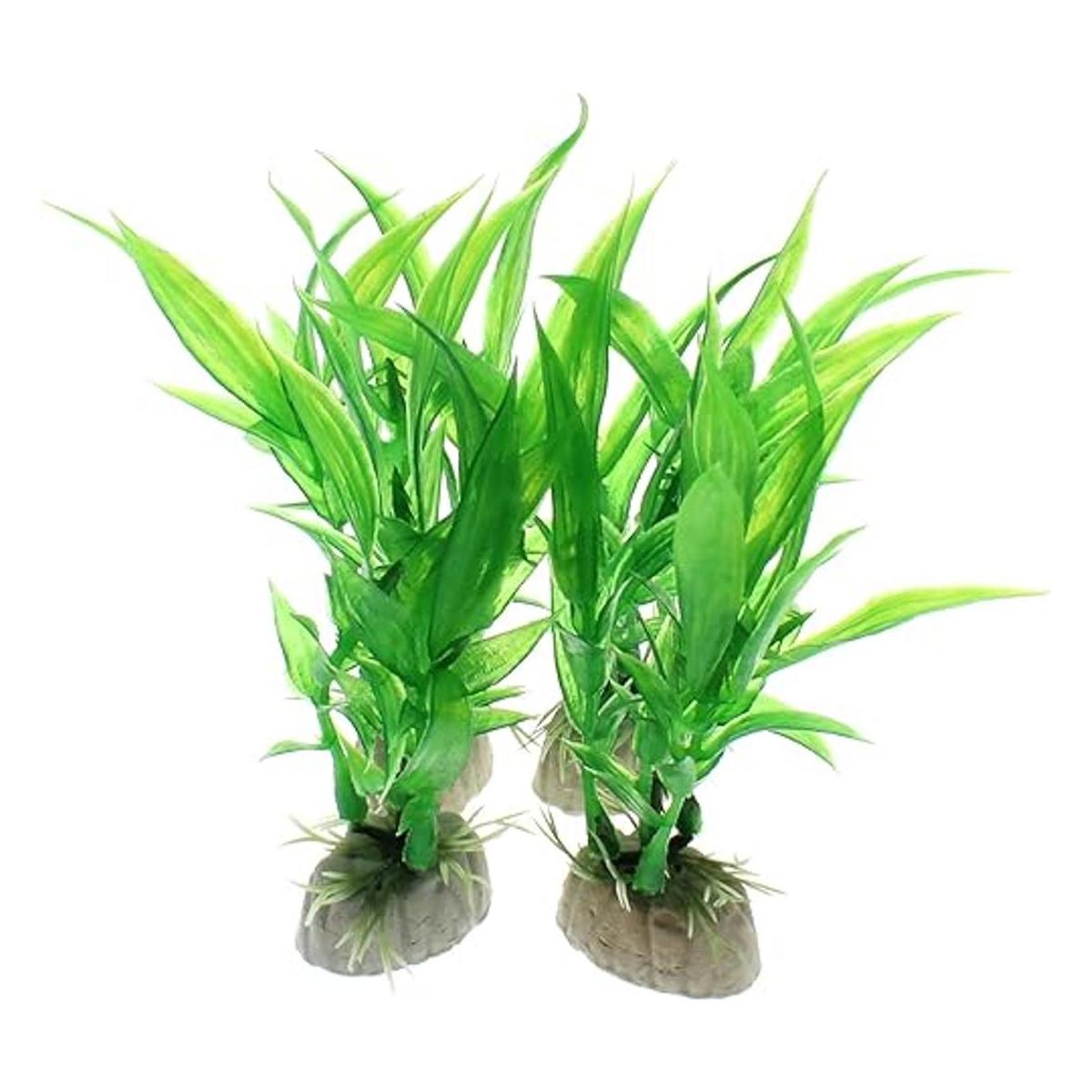 4 plantas de plástico artificial verde para peceras de