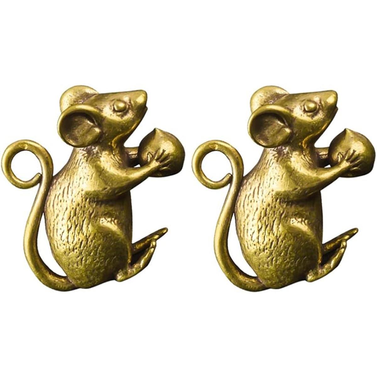 NUOBESTY 2 piezas de latón ratón estatua Feng Shui riqueza