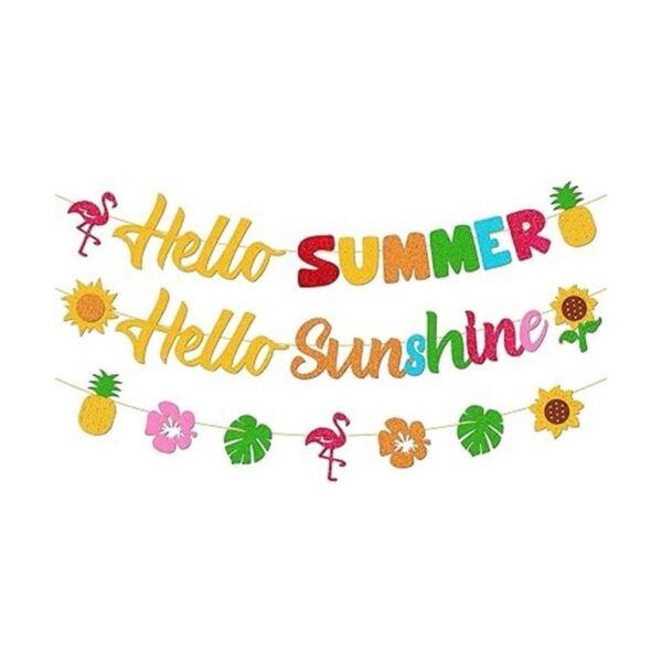Hello Summer Hello Sunshine Banner para verano Hawaiian