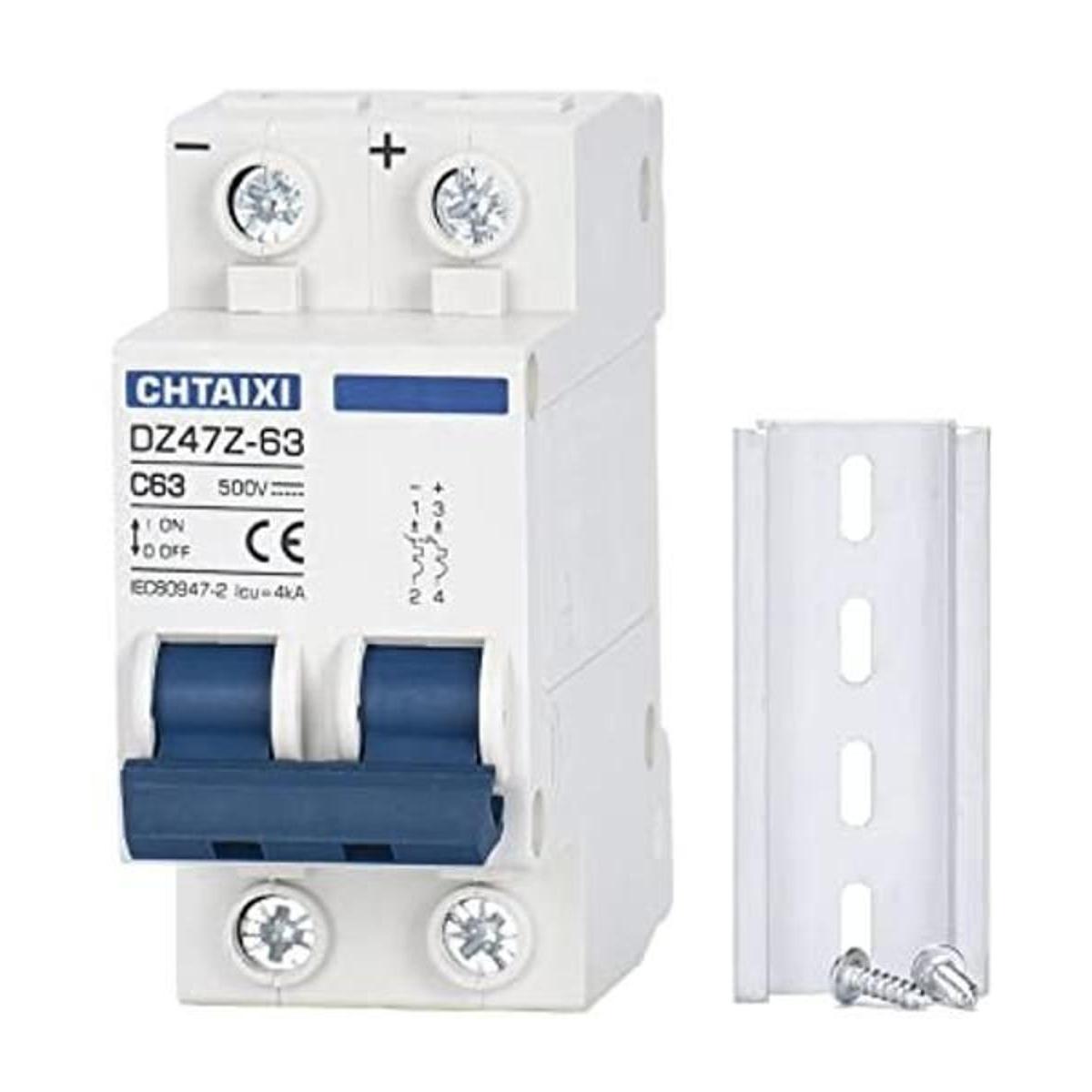 Disyuntor miniatura de CC 2 polos 500 V 63 amperios