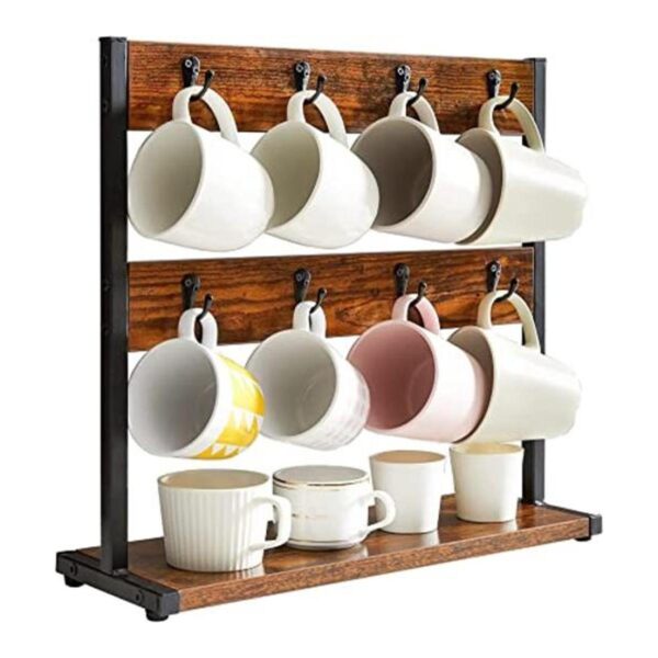 IBUYKE Soporte rústico para tazas de café 2 niveles con_1