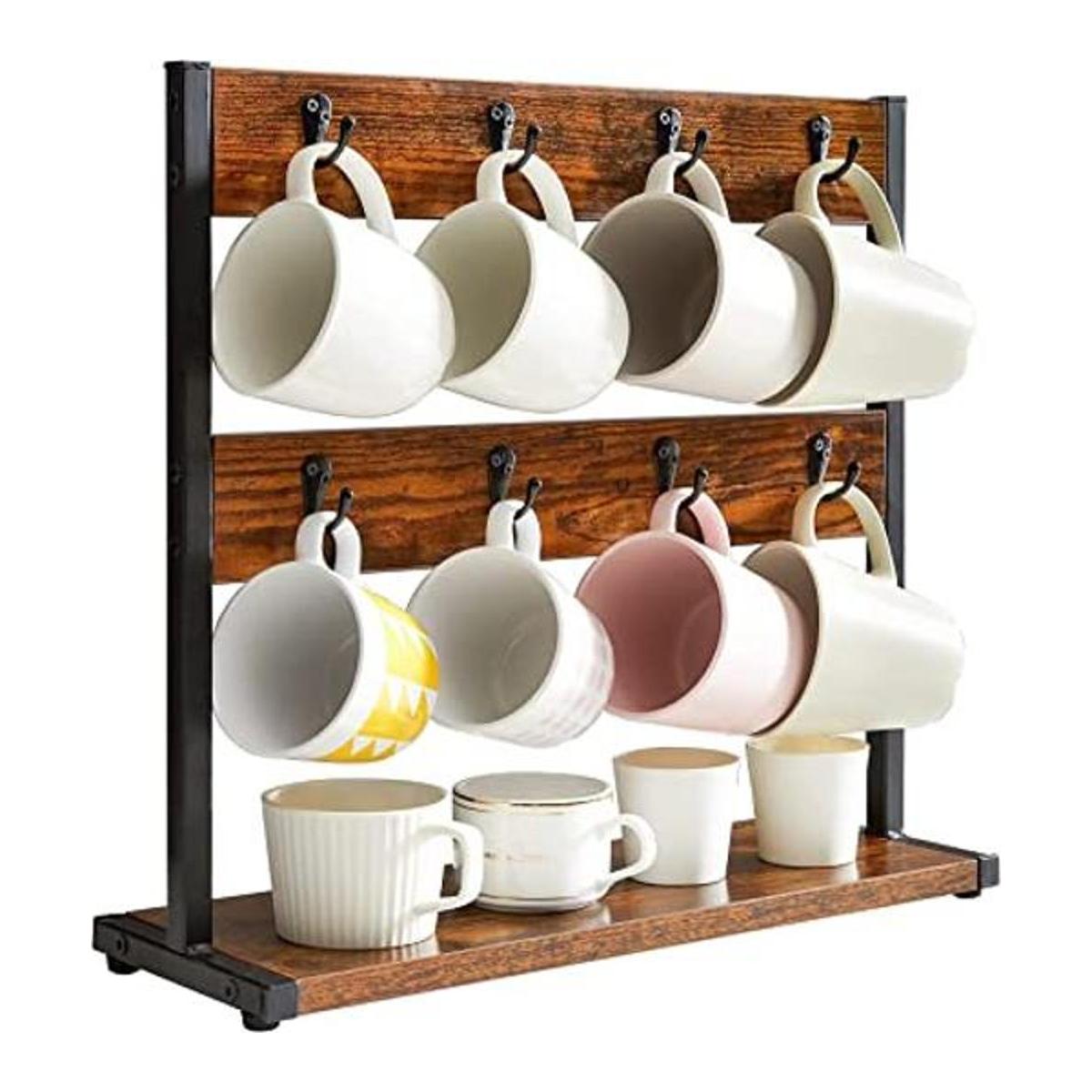 IBUYKE Soporte rústico para tazas de café 2 niveles con