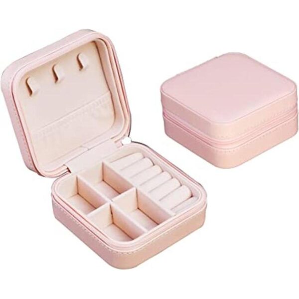 Mini joyero portátil de viaje para joyas de cuero rosa_1