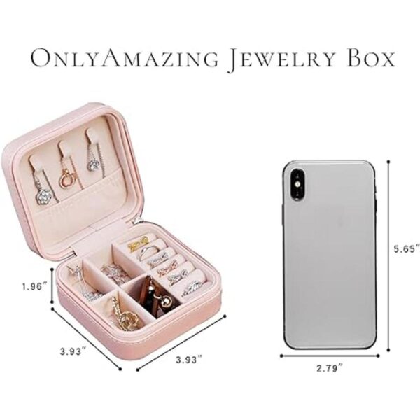 Mini joyero portátil de viaje para joyas de cuero rosa_6