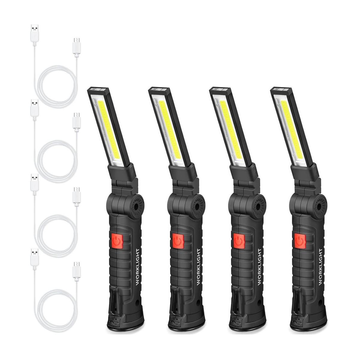 4 piezas de luz LED de trabajo recargable COB con base