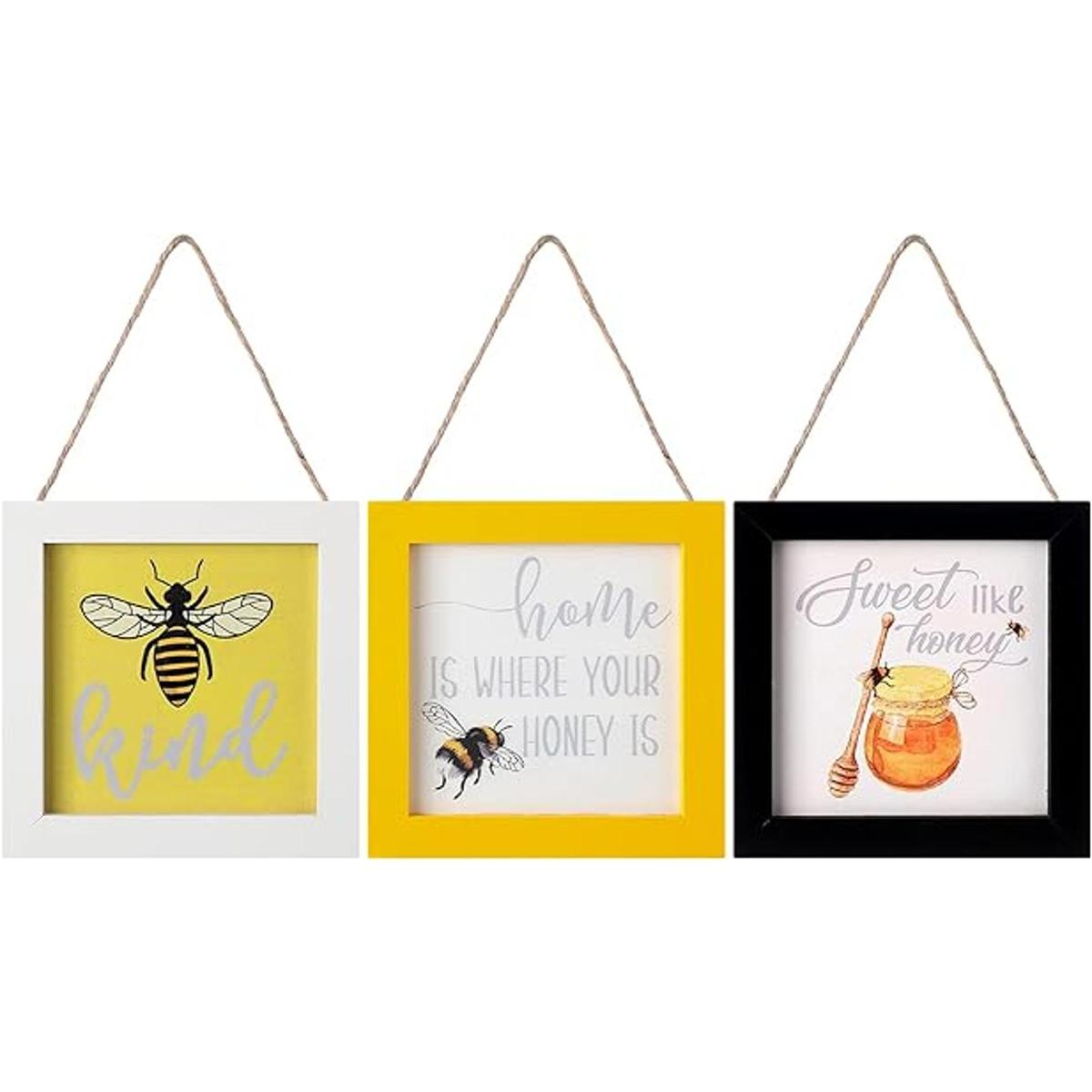 3 piezas de letreros colgantes de abeja bandeja de madera
