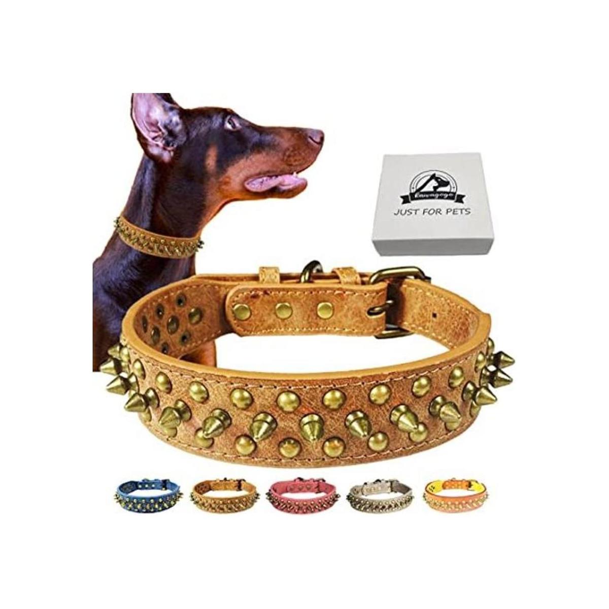 Kawagogo Collar de perro con tachuelas collar de piel