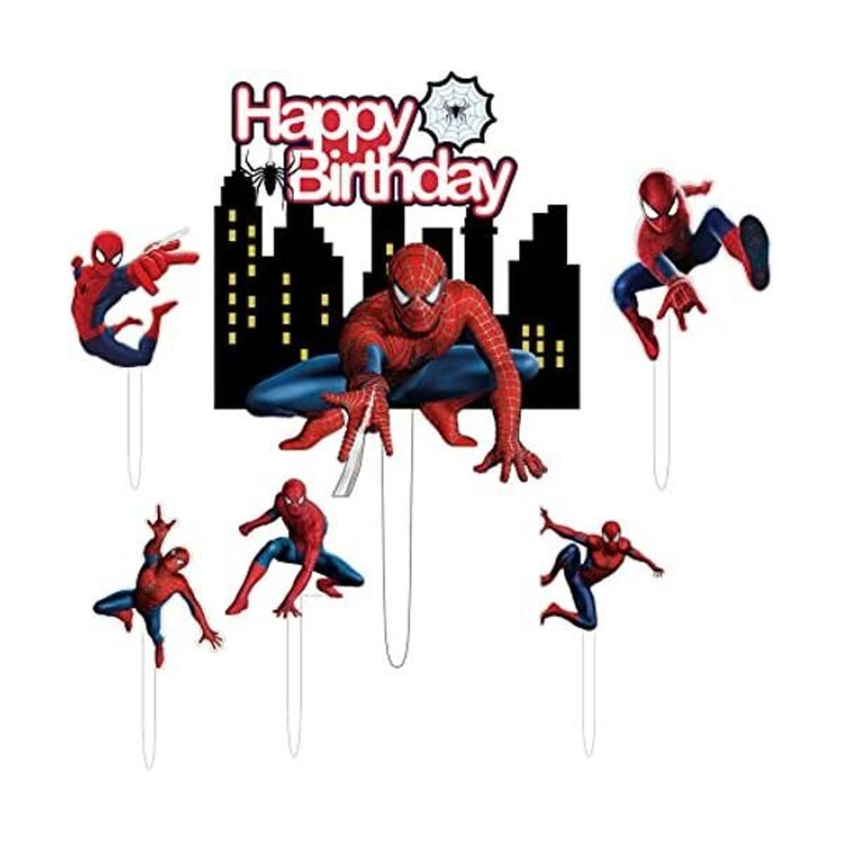 6 piezas de Spiderman Happy Birthday Cake Topper para