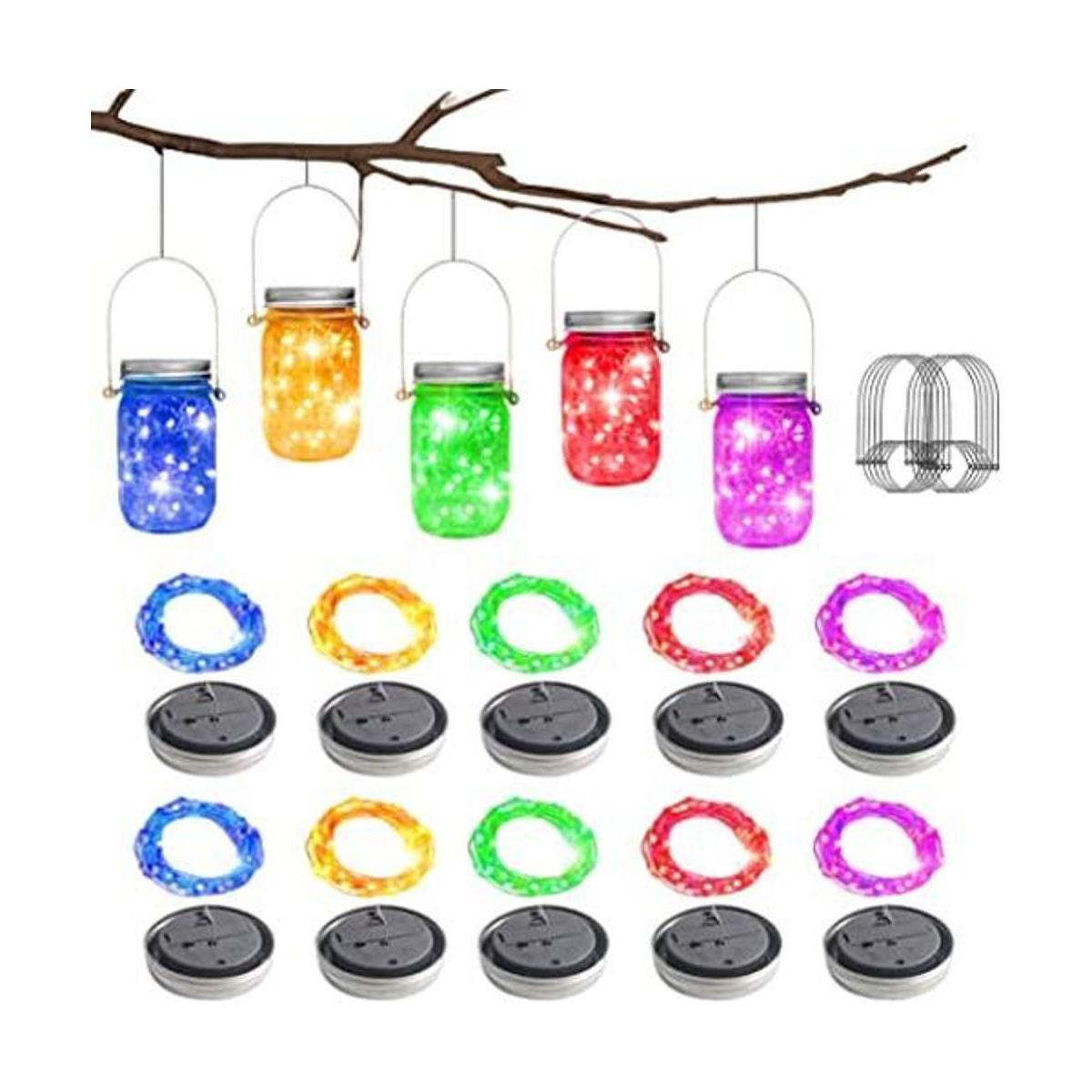 Paquete de 10 30 luces LED solares para tapa de tarro de
