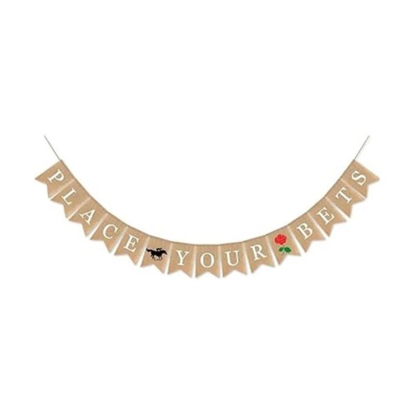 SWYOUN Burlap Place Your Bets Banner Kentucky Derby Party_1