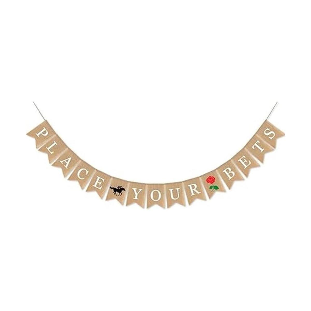 SWYOUN Burlap Place Your Bets Banner Kentucky Derby Party