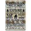 QIONGQI Funny Camping Rules Metal Tin Sign Decoración de_1