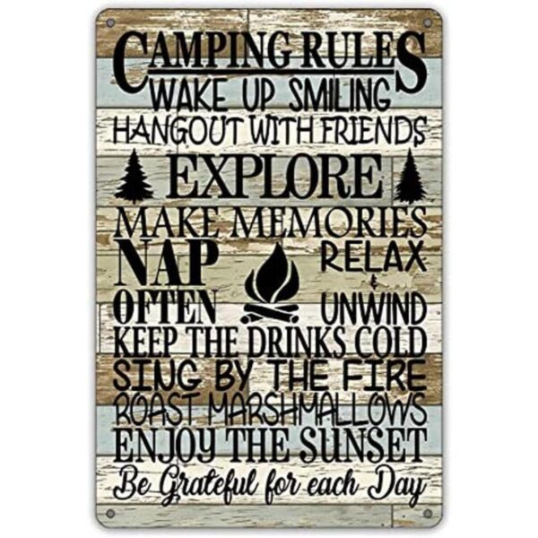 QIONGQI Funny Camping Rules Metal Tin Sign Decoración de_1