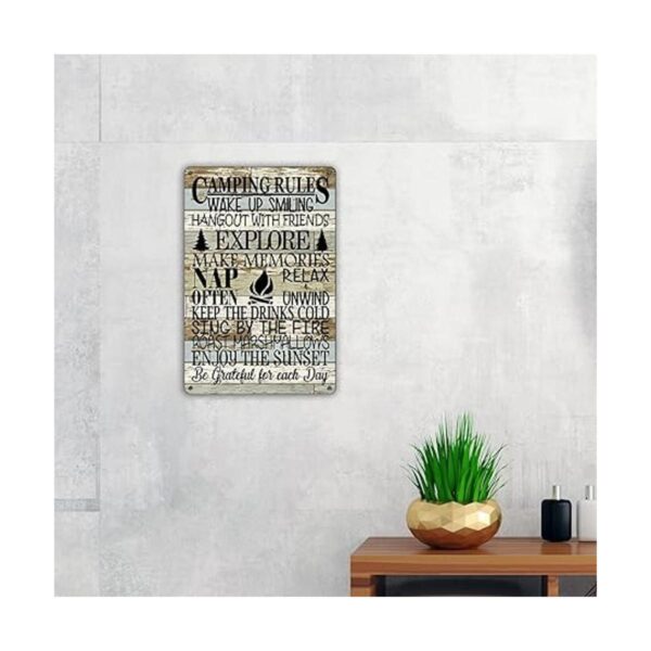 QIONGQI Funny Camping Rules Metal Tin Sign Decoración de_4