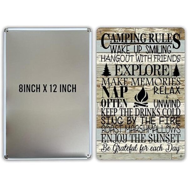 QIONGQI Funny Camping Rules Metal Tin Sign Decoración de_2