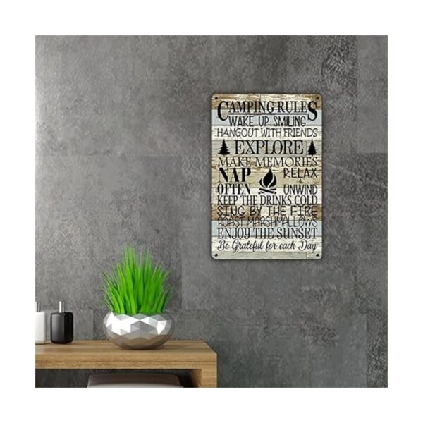 QIONGQI Funny Camping Rules Metal Tin Sign Decoración de_3