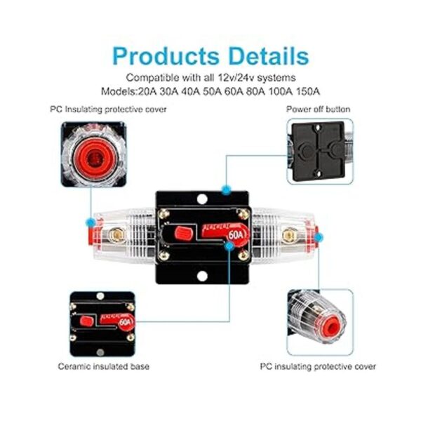 60 amperios 12 V24 V DC portafusibles disyuntor de audio_4