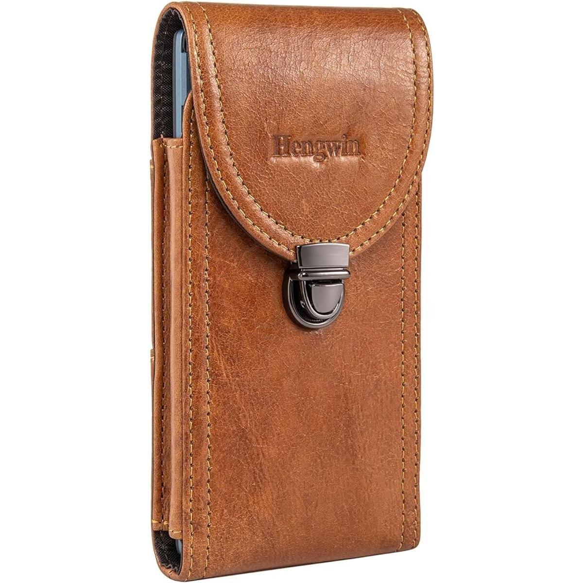 Hengwin Funda vertical de cuero genuino para teléfono