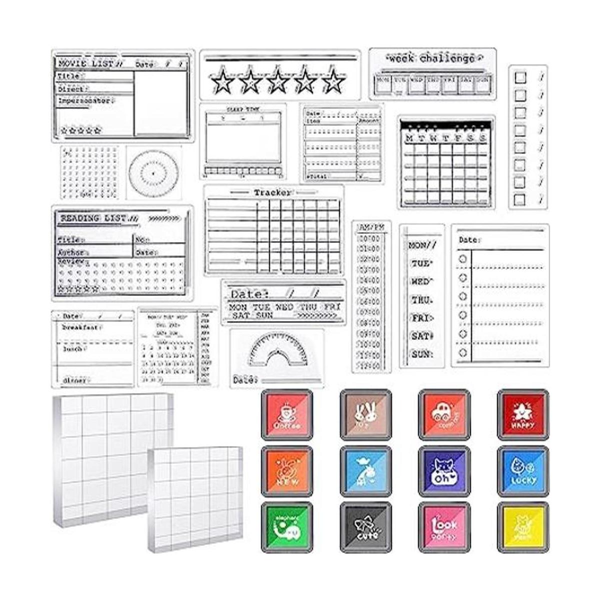 Juego de 32 sellos transparentes para diario incluye 18