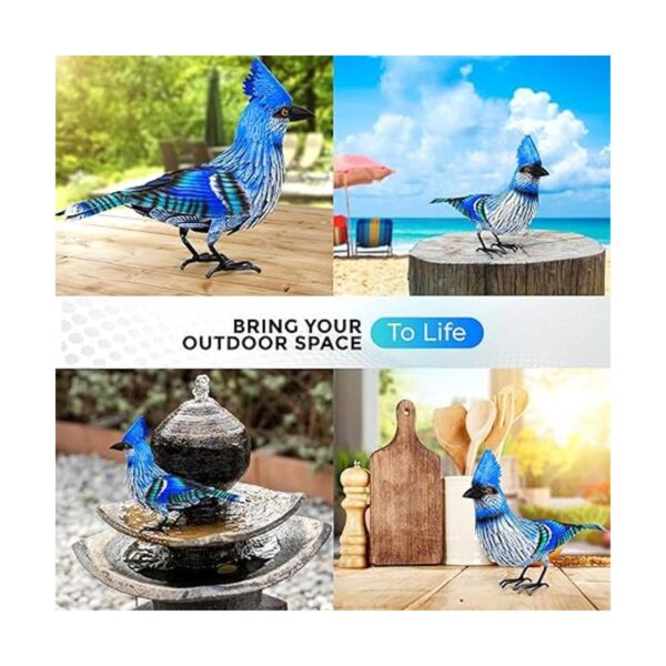 Blue Jay Bird Arte de metal para patio pájaro azul_4