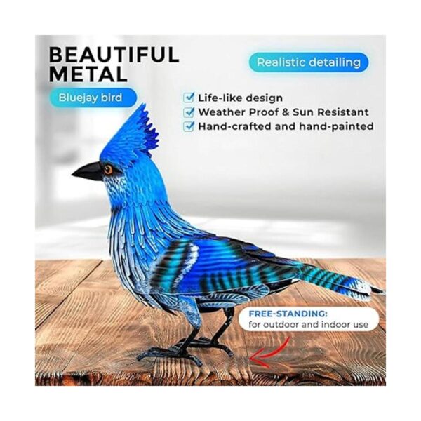 Blue Jay Bird Arte de metal para patio pájaro azul_3