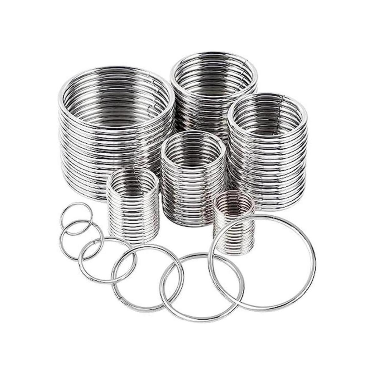 90 anillos redondos de metal plateado de 6 tamaños