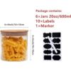 Juego de 6 tarros de almacenamiento de vidrio con tapas y
